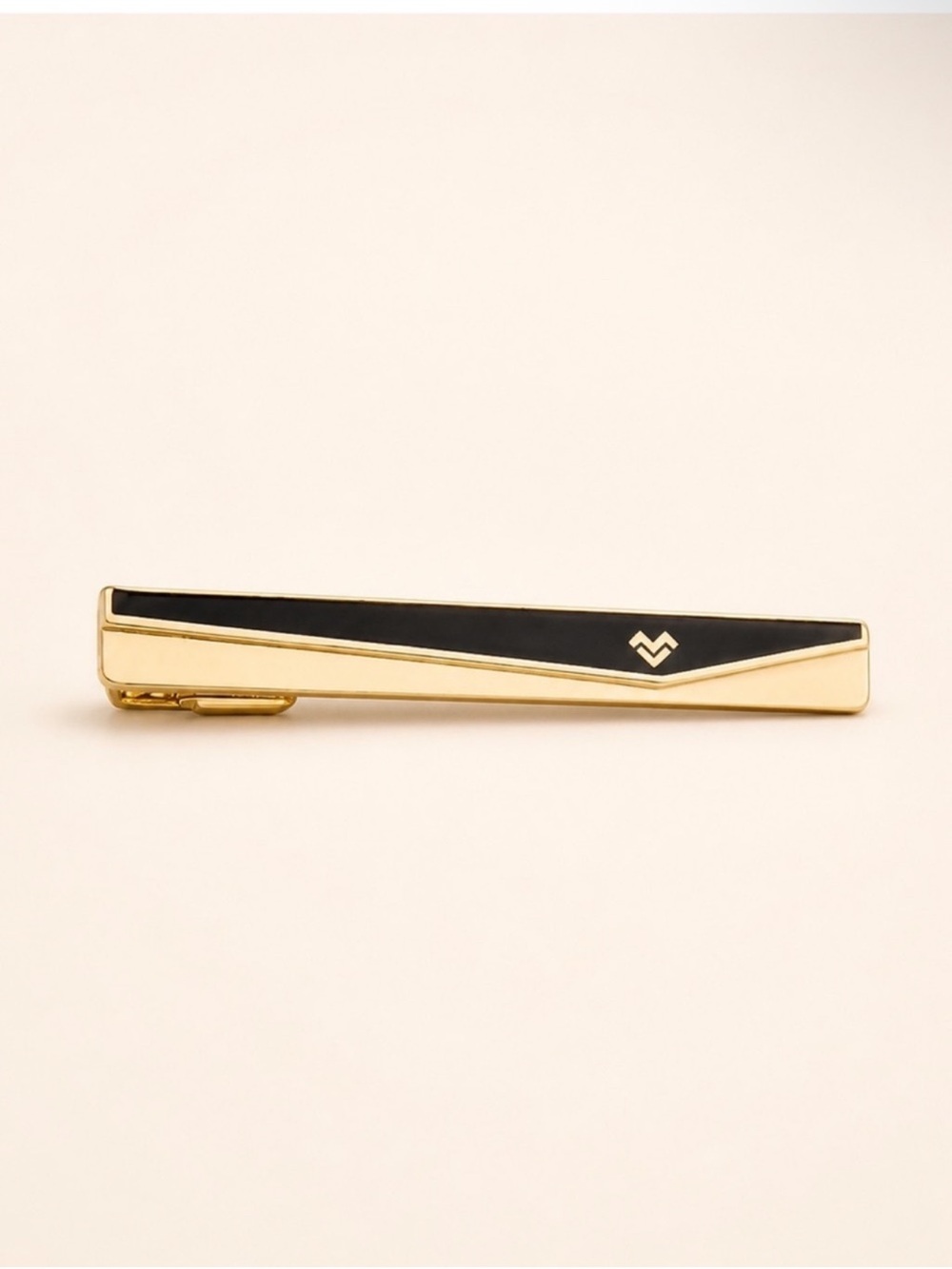 Mario Valentino Gold Black Logo Tie Bar Clip Men’s Accessory OS